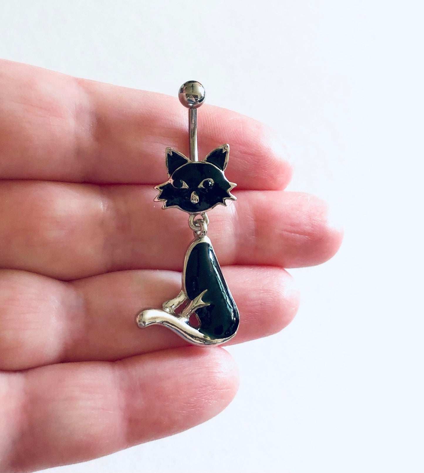 Cat Belly Button Ring, Black Cat Belly Charm, Belly Piercing, Witchy Woman Navel Piercing, Navel Charm,