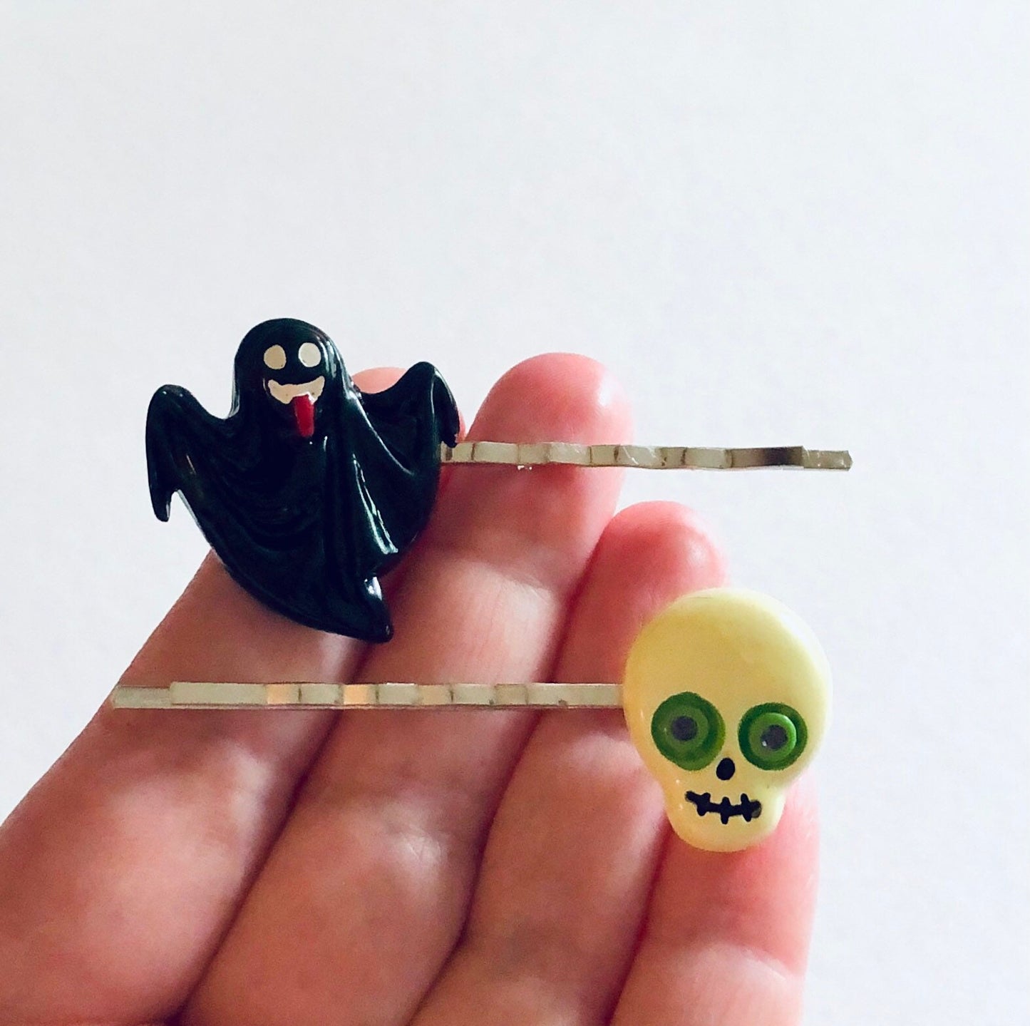 Ghost & Goblin Skull Hair Clip Set of 2, Halloween Hair Clips, Ghoul Bobby Pins Spooky Cute Little Girls