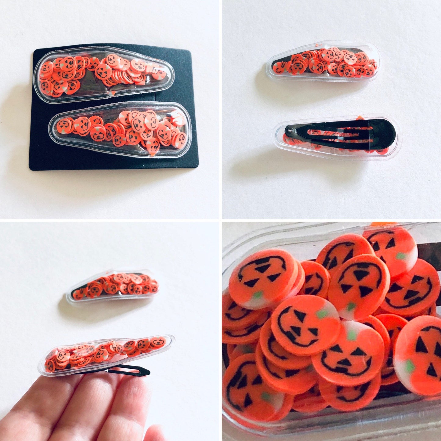 Teardrop Shaker Orange Pumpkin Confetti Halloween Hair Clips, Snap Clips, Set Of 2