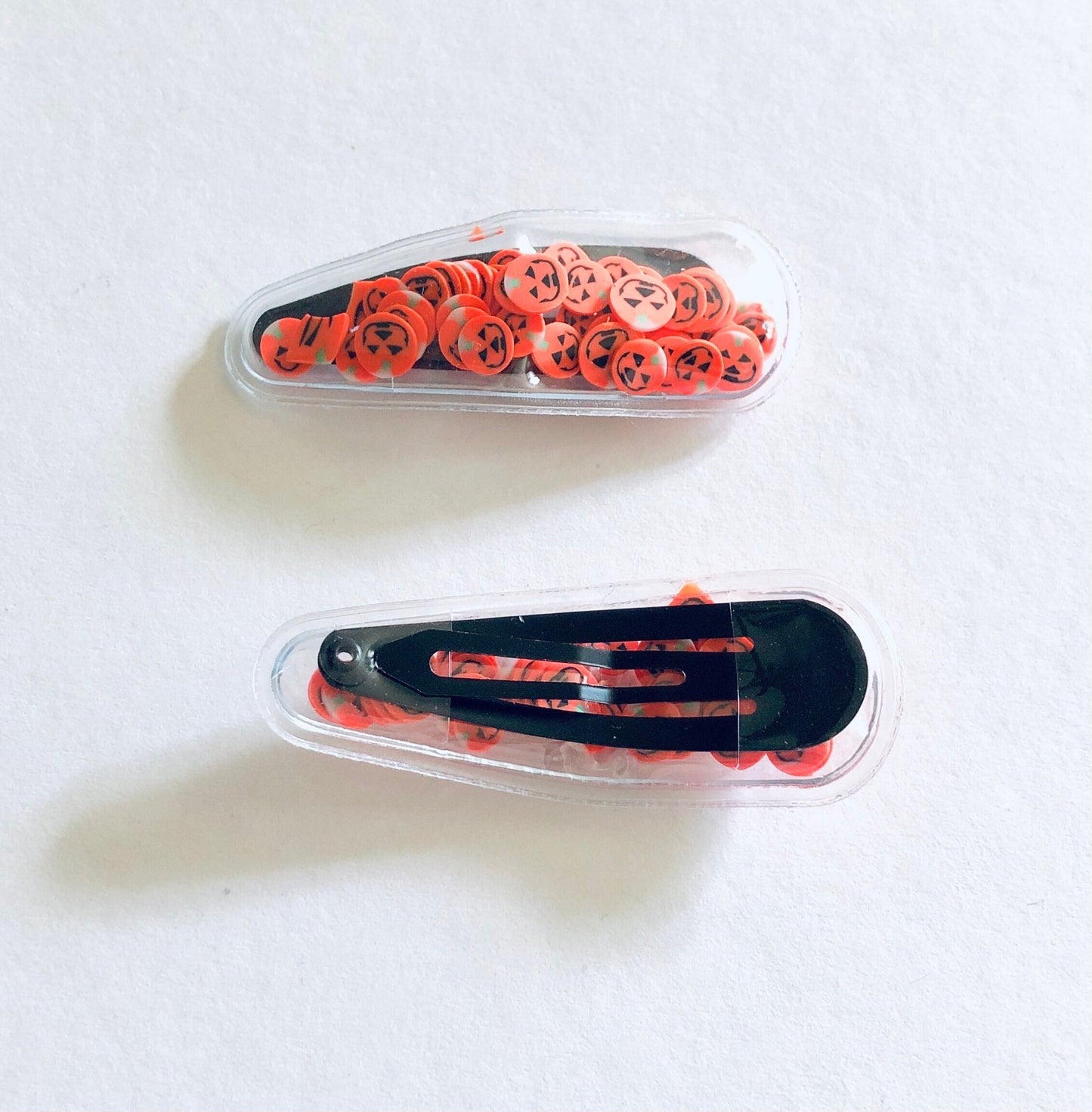 Teardrop Shaker Orange Pumpkin Confetti Halloween Hair Clips, Snap Clips, Set Of 2