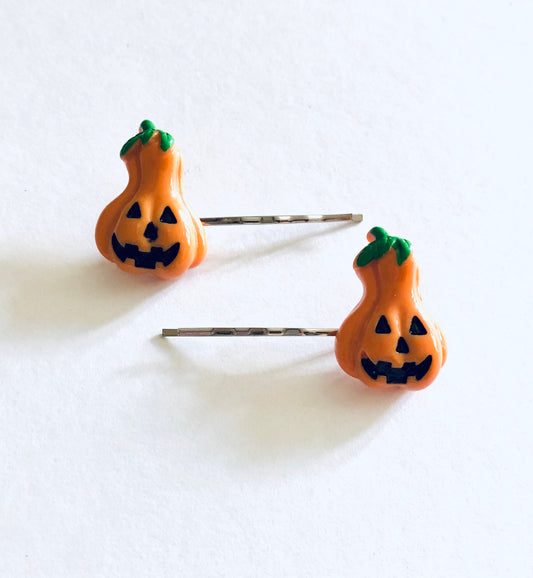 Gourd Pumpkin Bobby Pins, Set of 2 Pumpkin Hair Clips, Halloween Hair Clips