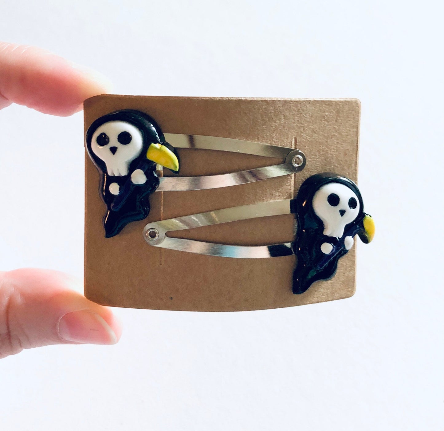 The Grim Reaper Hair Clips Set Of 2, Snap Clips, Goth Girl Skeleton Halloween Hair Clips