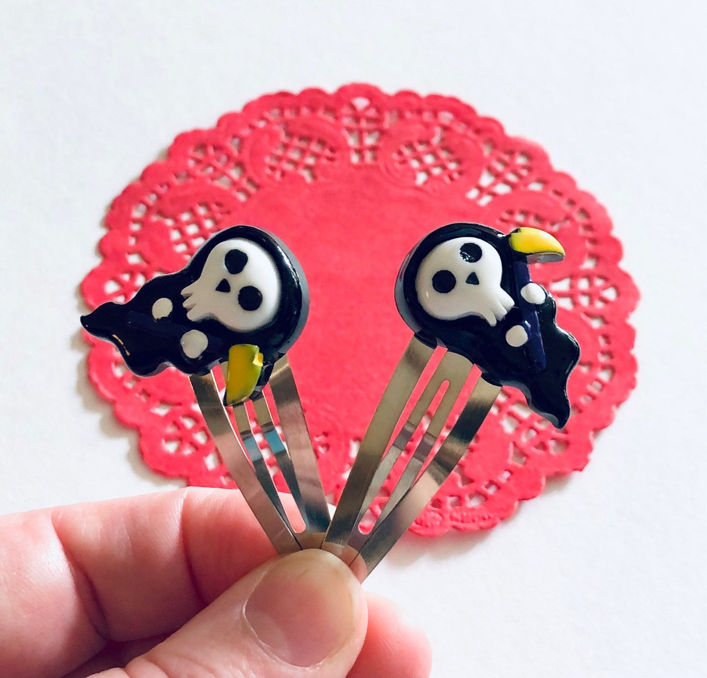 The Grim Reaper Hair Clips Set Of 2, Snap Clips, Goth Girl Skeleton Halloween Hair Clips