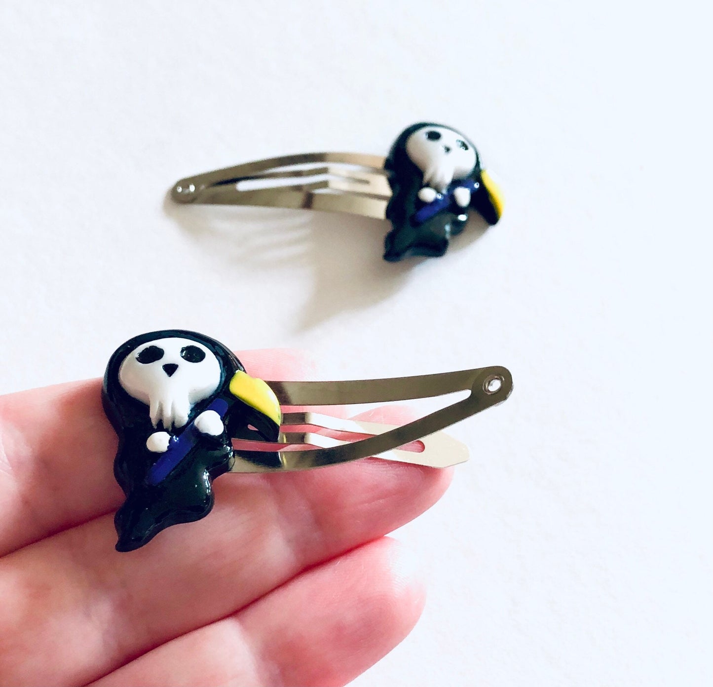 The Grim Reaper Hair Clips Set Of 2, Snap Clips, Goth Girl Skeleton Halloween Hair Clips