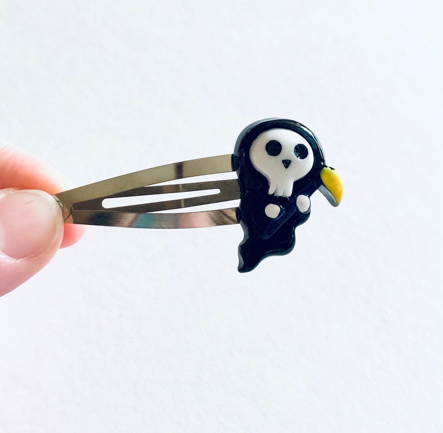 The Grim Reaper Hair Clips Set Of 2, Snap Clips, Goth Girl Skeleton Halloween Hair Clips