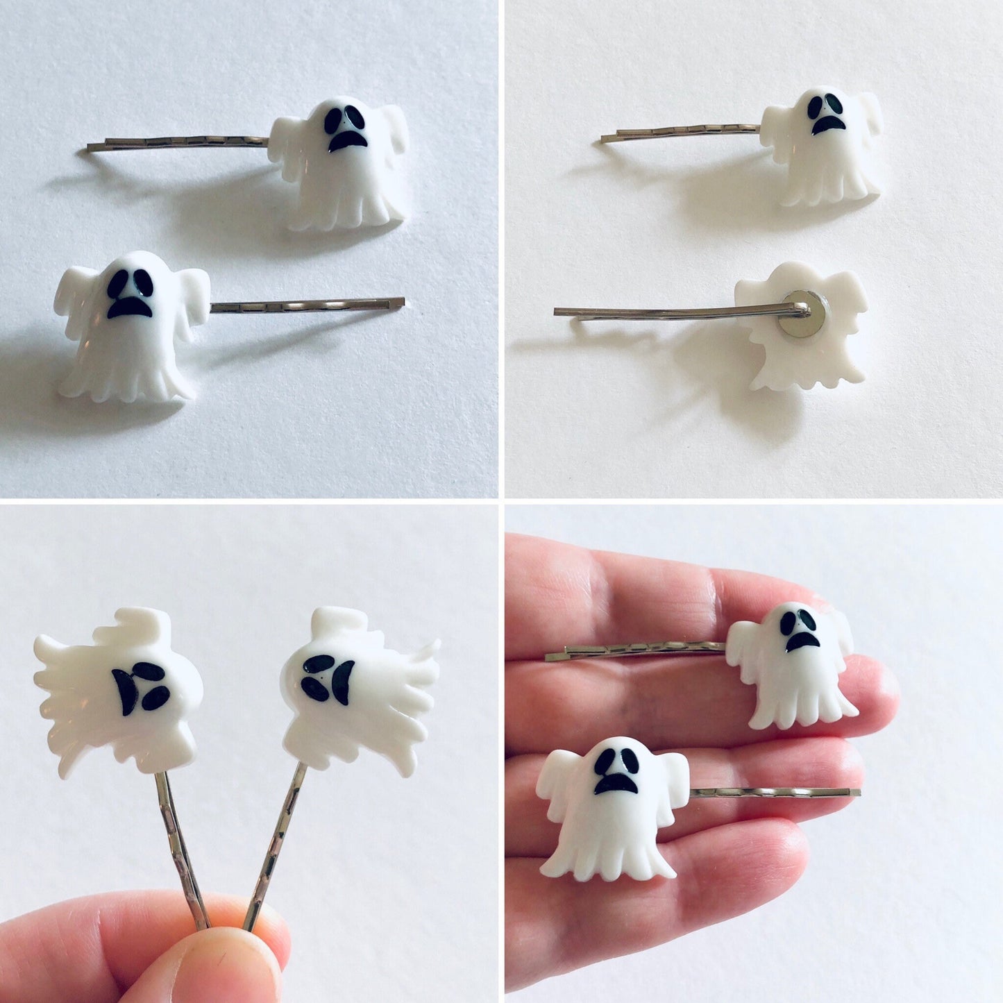 White Ghost Hair Clips, Halloween Hair Accessories, Ghosts Bobby Pins Set of 2