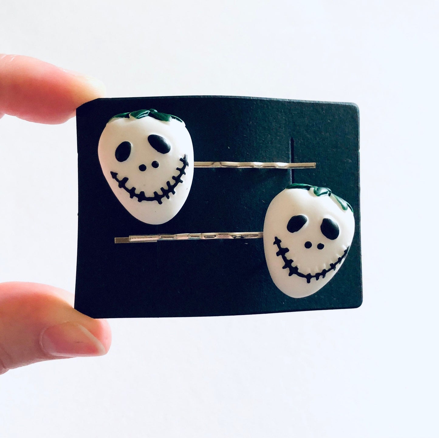 Skull Hair Clips, Strawberry Skulls Bobby Pins, Spooky Halloween Hair clips Set of 2