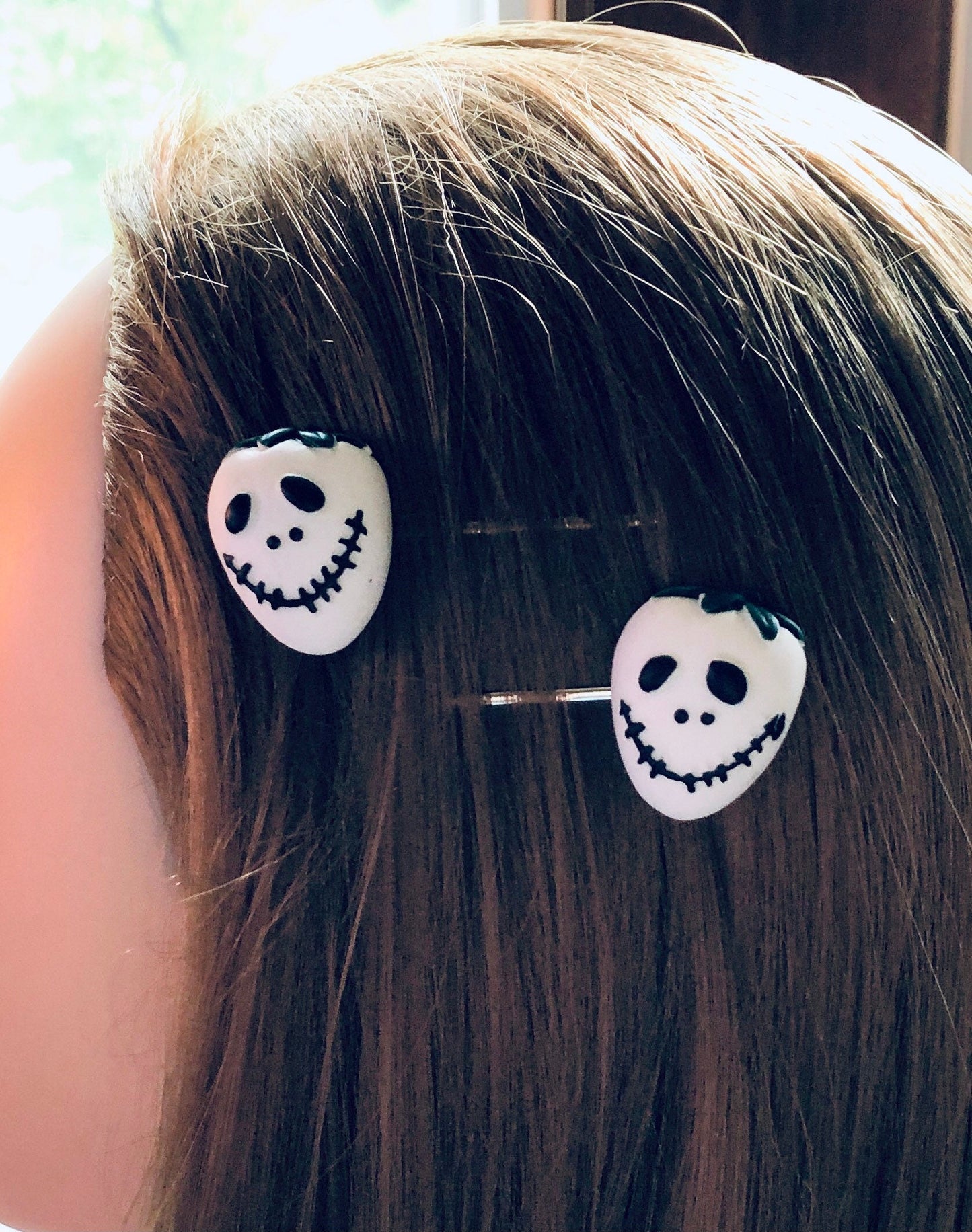 Skull Hair Clips, Strawberry Skulls Bobby Pins, Spooky Halloween Hair clips Set of 2