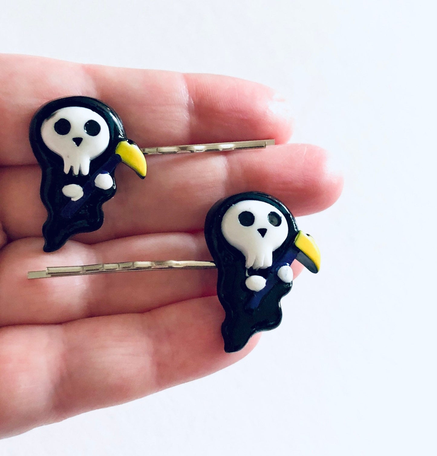 Grim Reaper Halloween Bobby Pins Hair Accessories, Death Skeleton Hair Clips Set of 2, Halloween Hair Clips