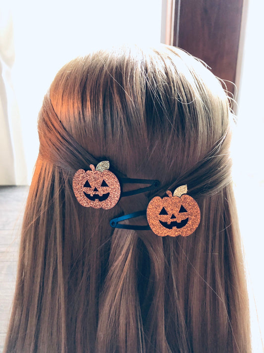 Glitter Pumpkin Hair Clips, Black Snap Clips, Women & Girls Halloween Hair Clips