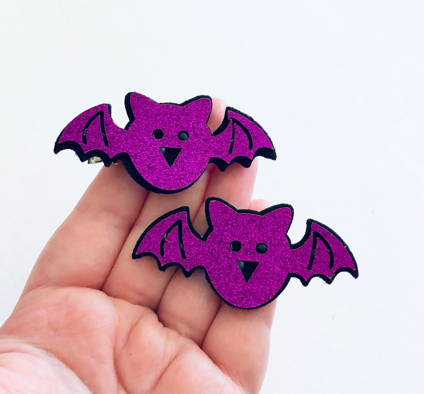 Purple Bats Hair Clips, Glitter Vampire Bat Alligator Clips, Halloween Hair Clips Mall Goth Gothic Girl