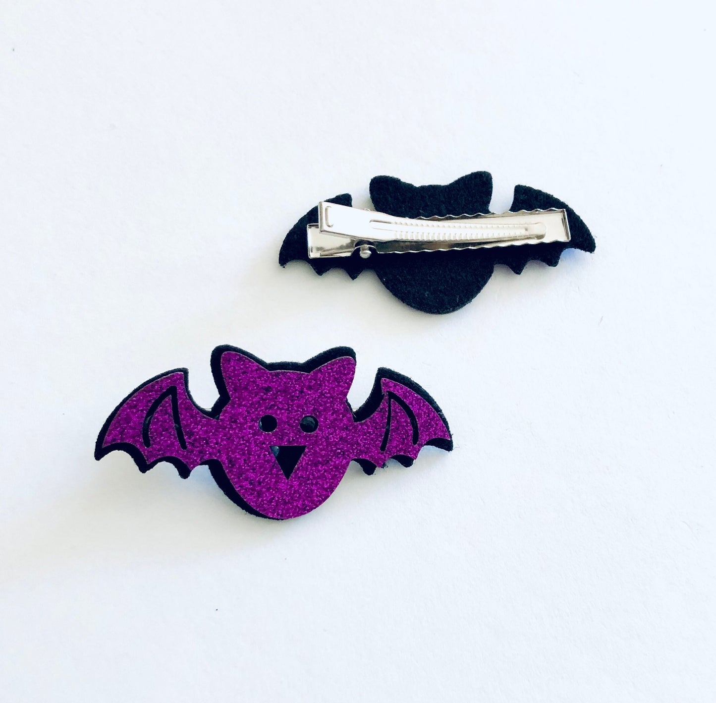 Purple Bats Hair Clips, Glitter Vampire Bat Alligator Clips, Halloween Hair Clips Mall Goth Gothic Girl