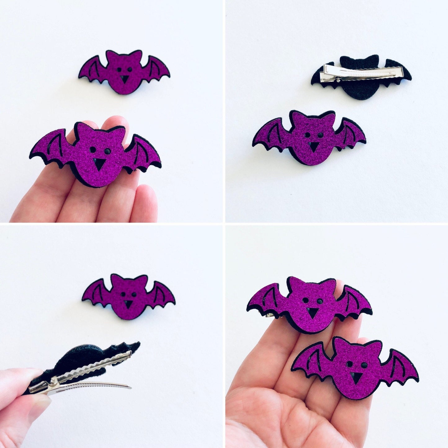 Purple Bats Hair Clips, Glitter Vampire Bat Alligator Clips, Halloween Hair Clips Mall Goth Gothic Girl