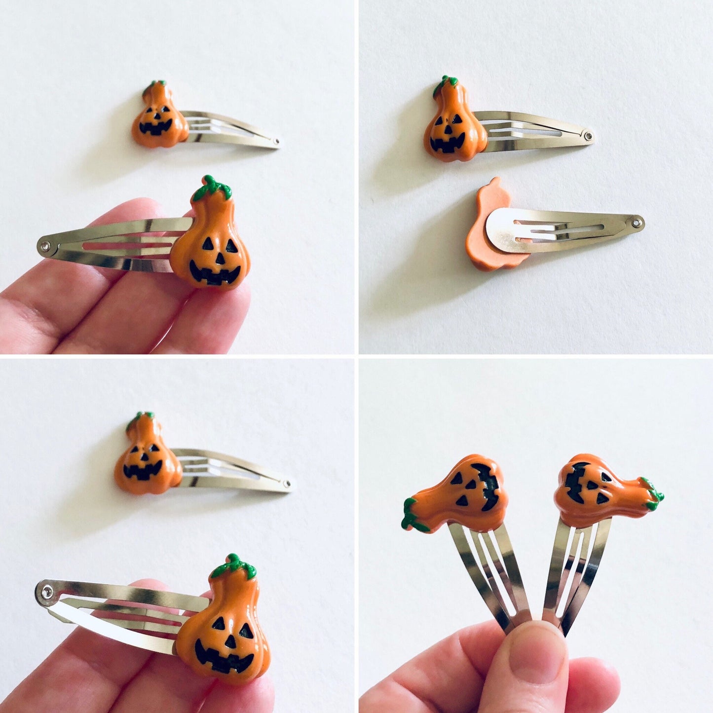 Orange Gourd Pumpkin Hair Clips, Snap Clips Halloween Jack O Lantern