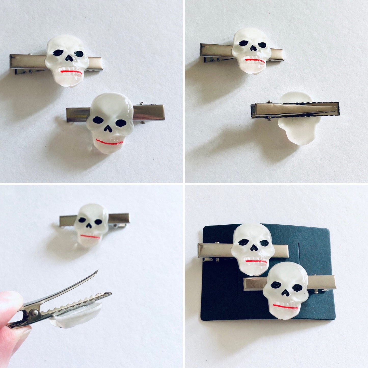 Skeleton Skull Hair Clips Alligator Clips, Spooky Clear Resin Skulls Halloween Hair Clips, Set of 2