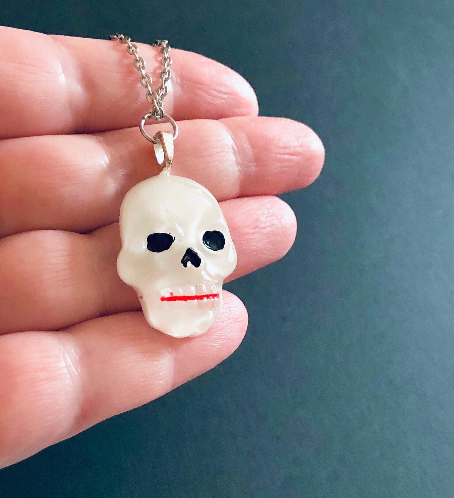 Transparent Resin Skull Necklace, Silver Skeleton Halloween Jewelry Spooky Cute Goth