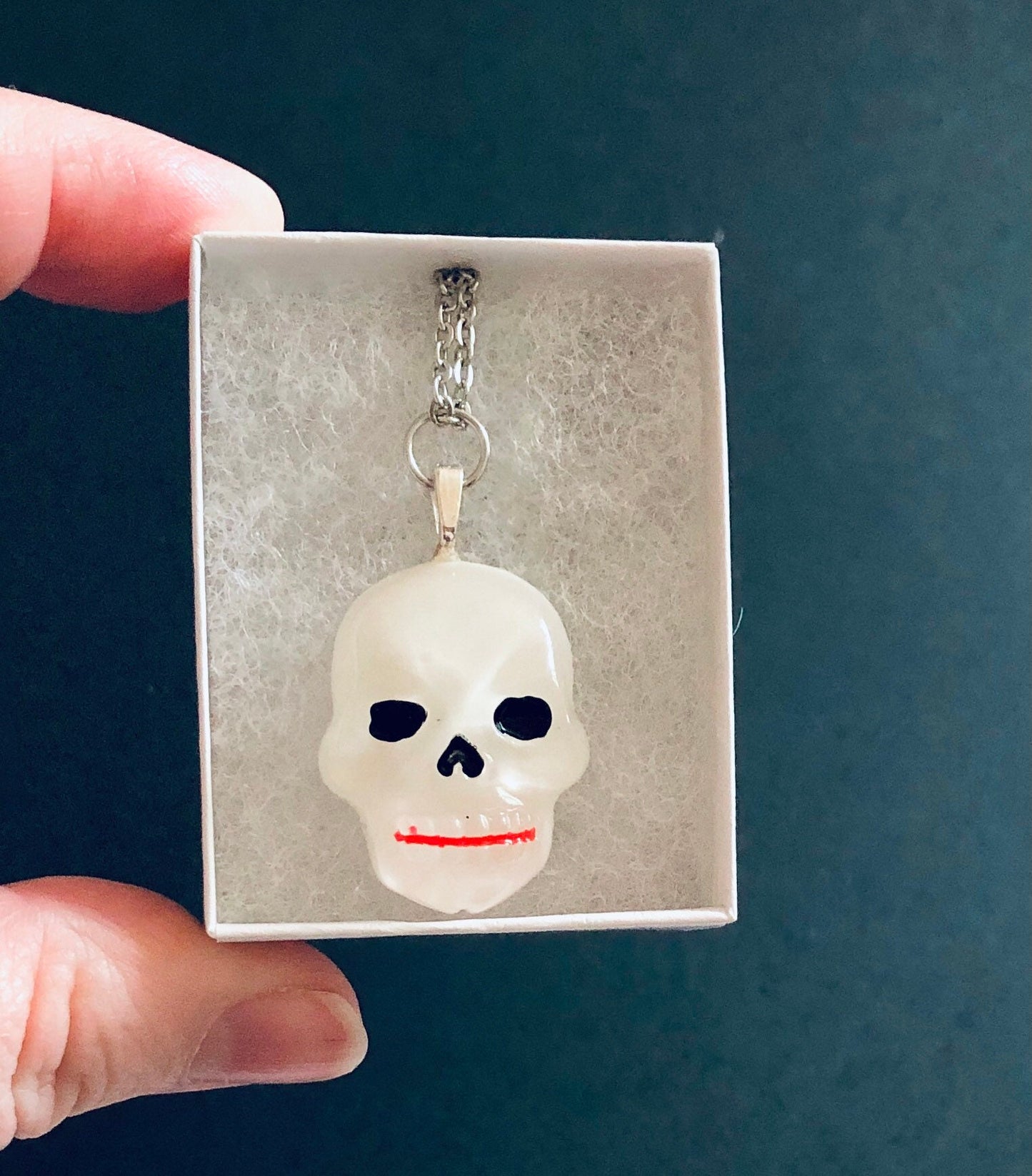 Transparent Resin Skull Necklace, Silver Skeleton Halloween Jewelry Spooky Cute Goth