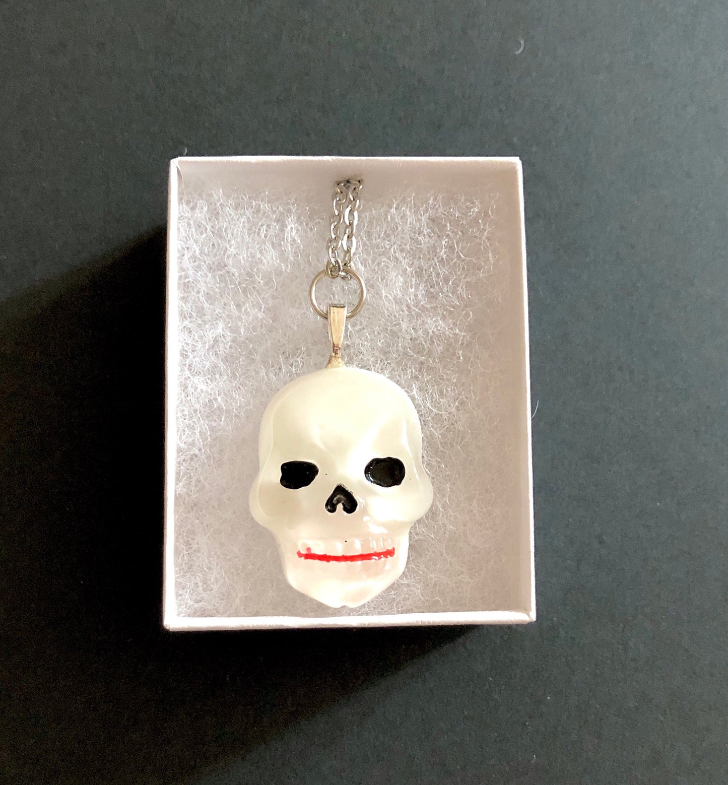 Transparent Resin Skull Necklace, Silver Skeleton Halloween Jewelry Spooky Cute Goth