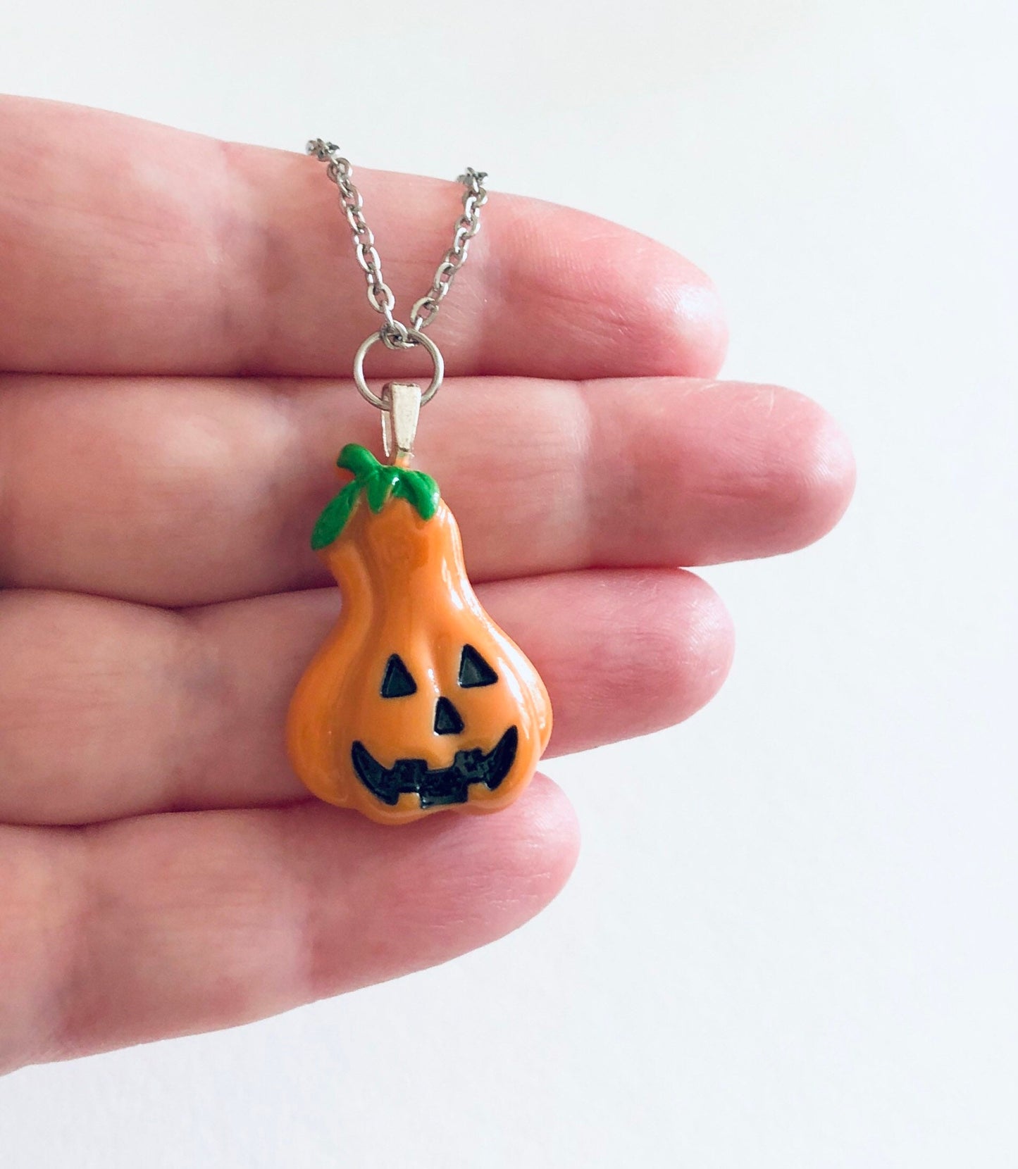 Orange Pumpkin Gourd Necklace, October Spooky Season Gothic Halloween Necklace