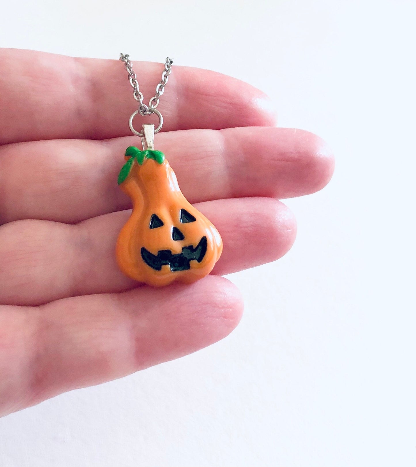 Orange Pumpkin Gourd Necklace, October Spooky Season Gothic Halloween Necklace