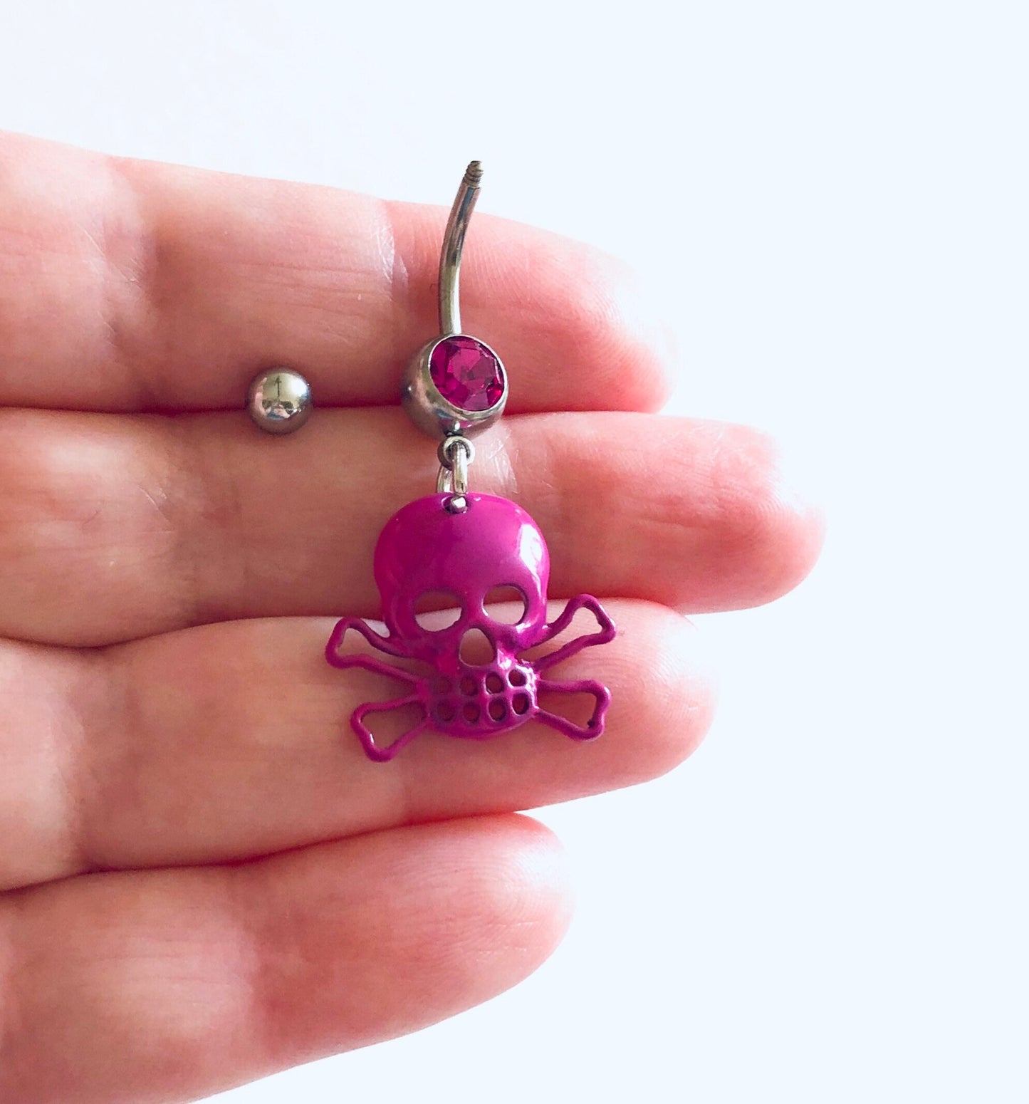 Purple Skull & Crossbones Belly Button Ring, Navel Ring, Goth Skeleton Belly Ring, Skull Navel Piercing, Belly Charm