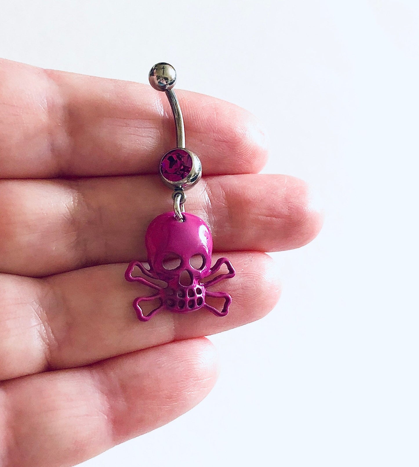 Purple Skull & Crossbones Belly Button Ring, Navel Ring, Goth Skeleton Belly Ring, Skull Navel Piercing, Belly Charm