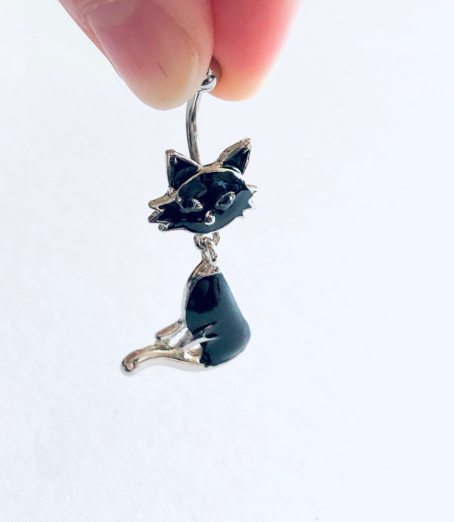 Cat Belly Button Ring, Black Cat Belly Charm, Belly Piercing, Witchy Woman Navel Piercing, Navel Charm,