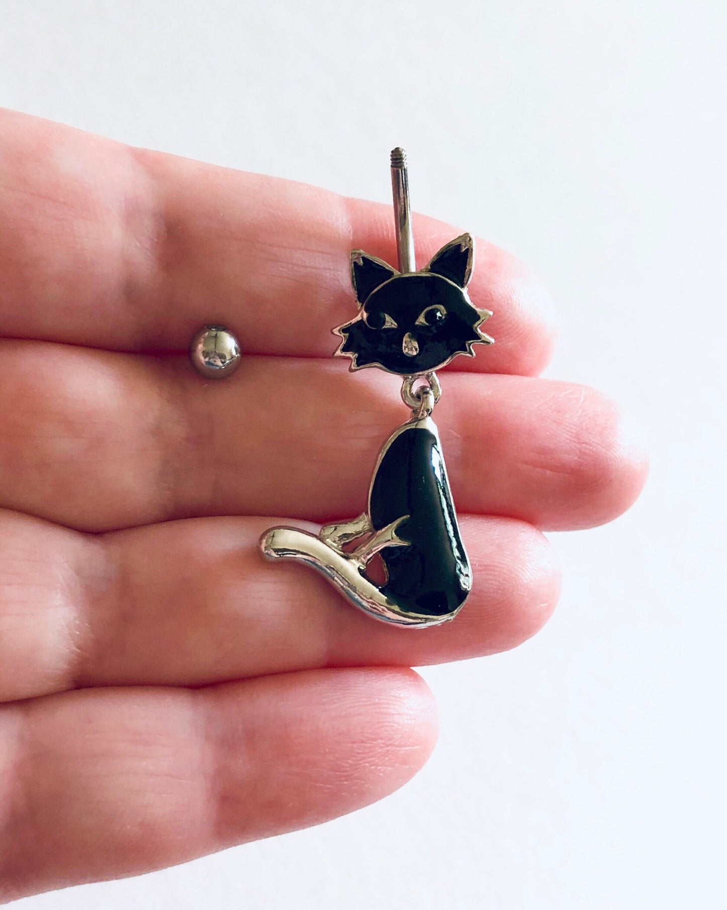 Cat Belly Button Ring, Black Cat Belly Charm, Belly Piercing, Witchy Woman Navel Piercing, Navel Charm,