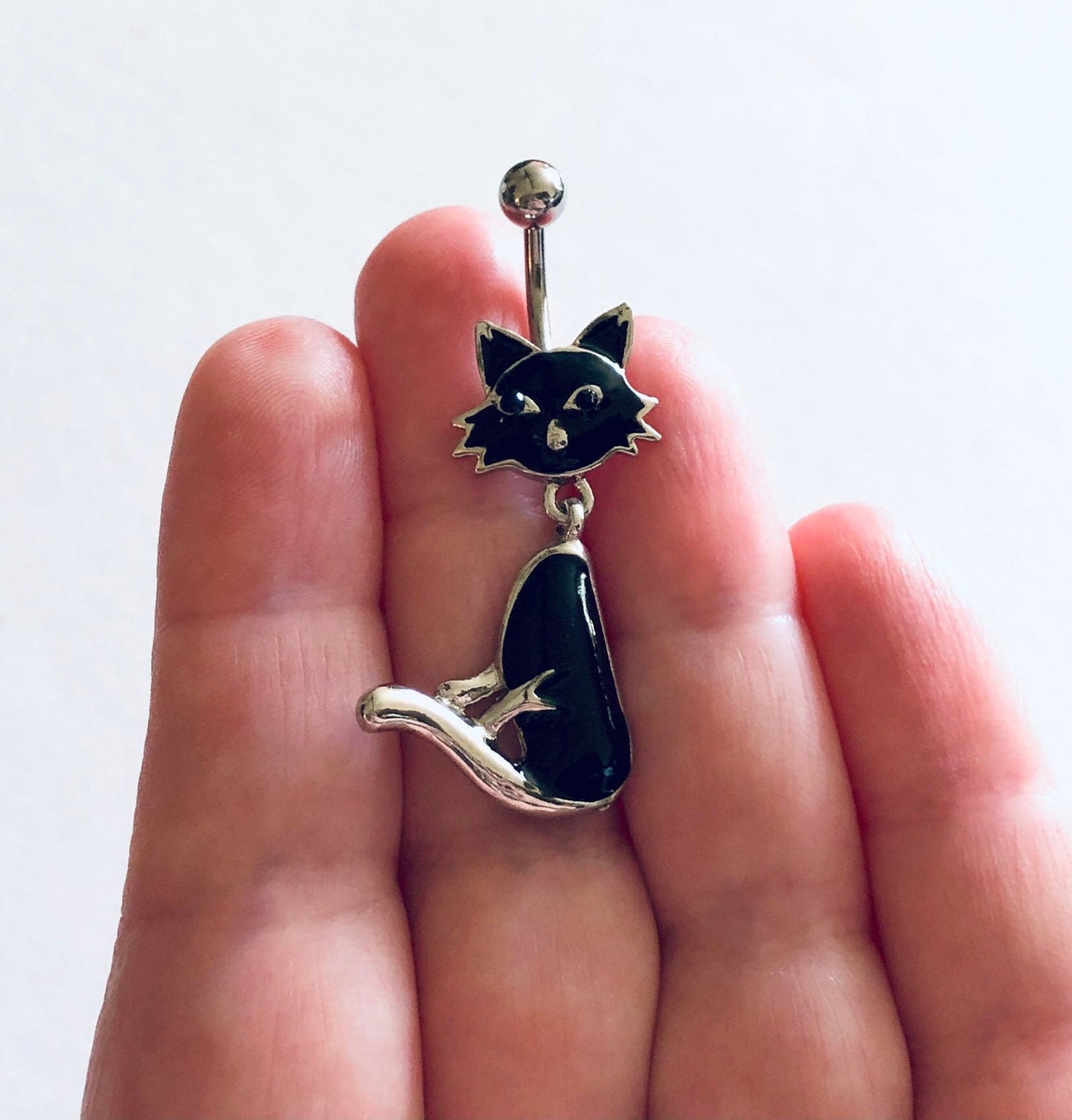 Cat Belly Button Ring, Black Cat Belly Charm, Belly Piercing, Witchy Woman Navel Piercing, Navel Charm,