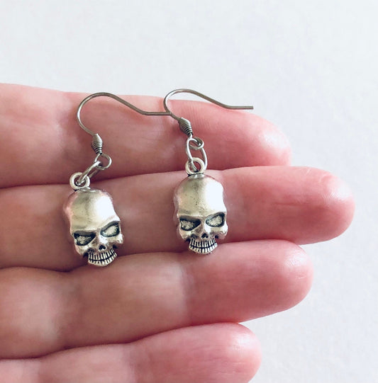 Creepy Baby Doll Skull Earrings, Spooky Horror Earrings, Goth Skeleton Halloween Earrings Gothic