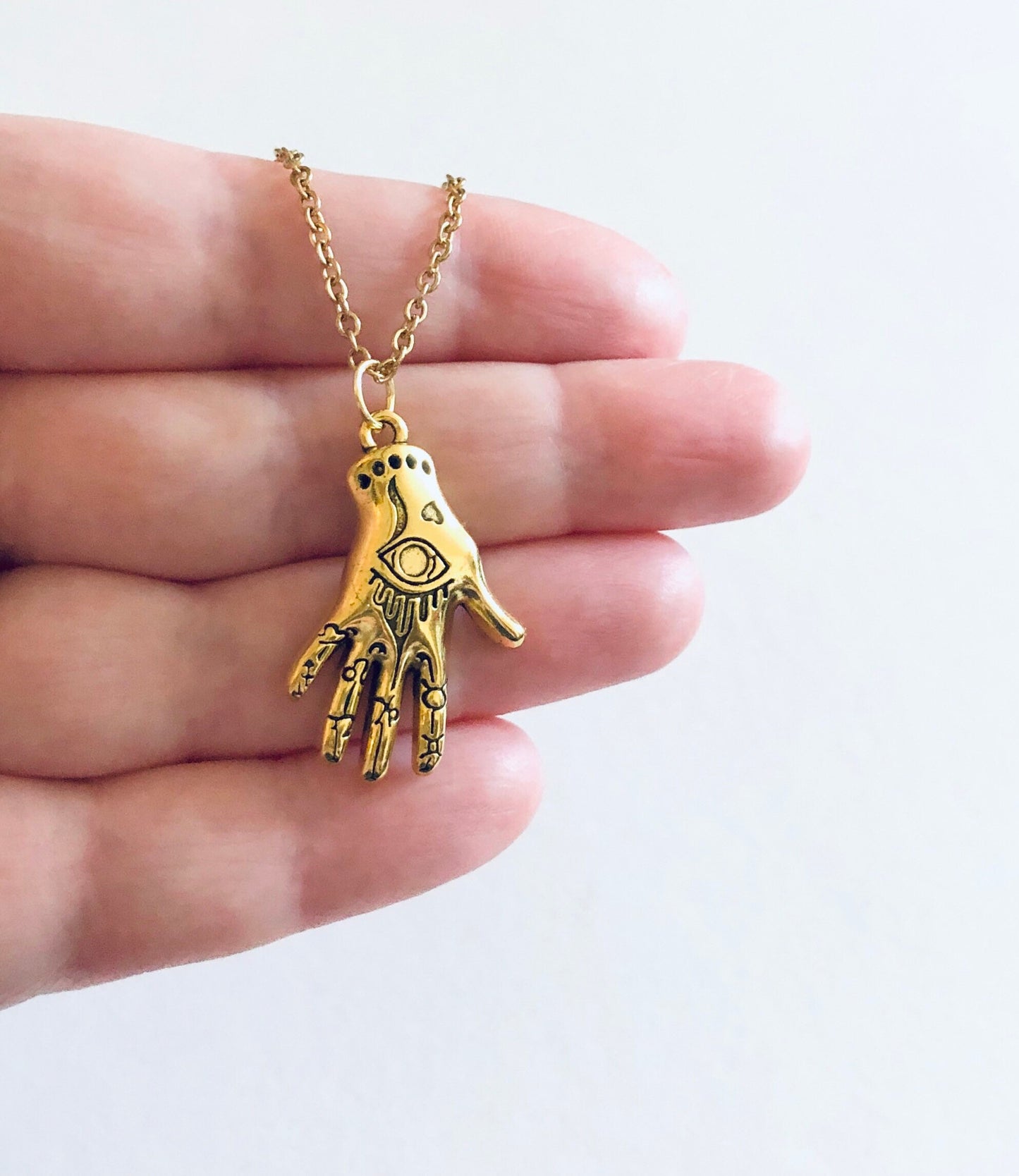 Hand Necklace, Gold Palmistry Necklace, Divination Dainty Gold Plated Chain, Wicca Witchy Woman