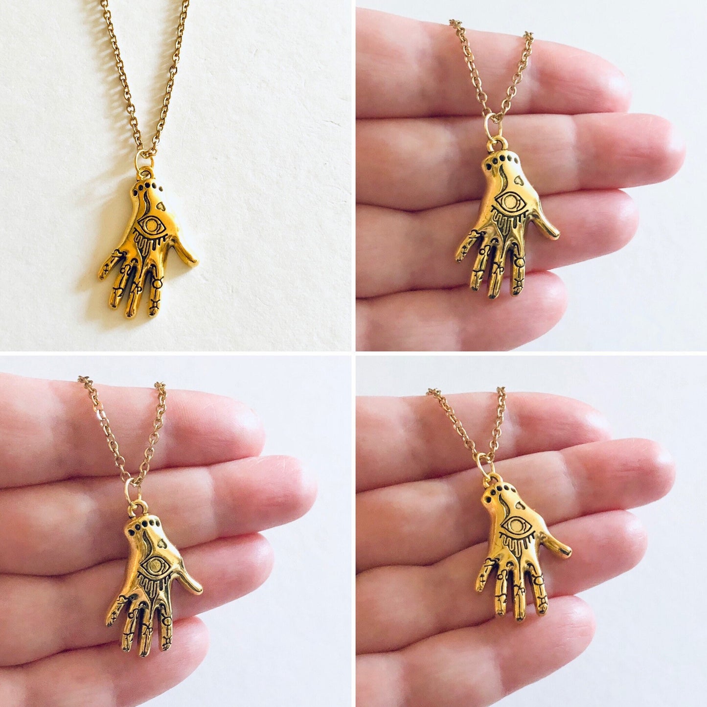 Hand Necklace, Gold Palmistry Necklace, Divination Dainty Gold Plated Chain, Wicca Witchy Woman