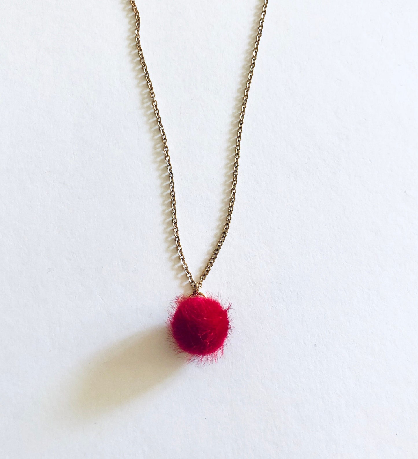 Red Fluffy Pom Pom Necklace, Christmas Party Gold Necklace, Fun Festive Holiday Season New Years Party