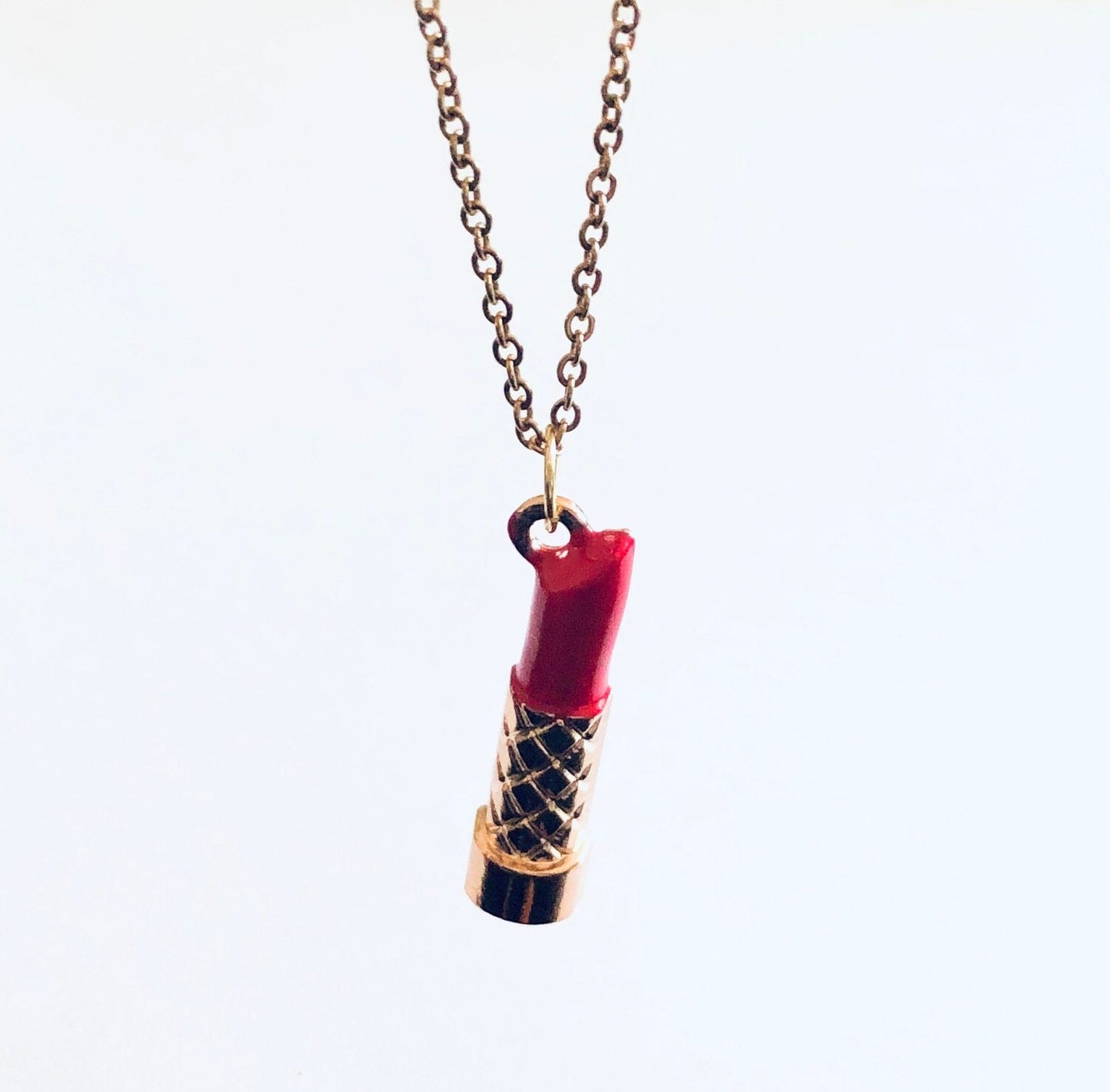 Lipstick Necklace, Red Lipstick Necklace, Make-up necklace, on Gold Plated Chain, Gifts for Her Under 15