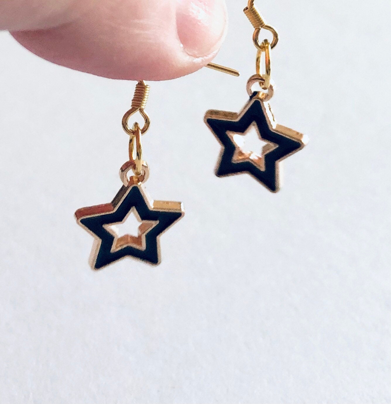 Black & Gold Star Earrings, Drop Dangle Celestial Earrings Witchy Woman