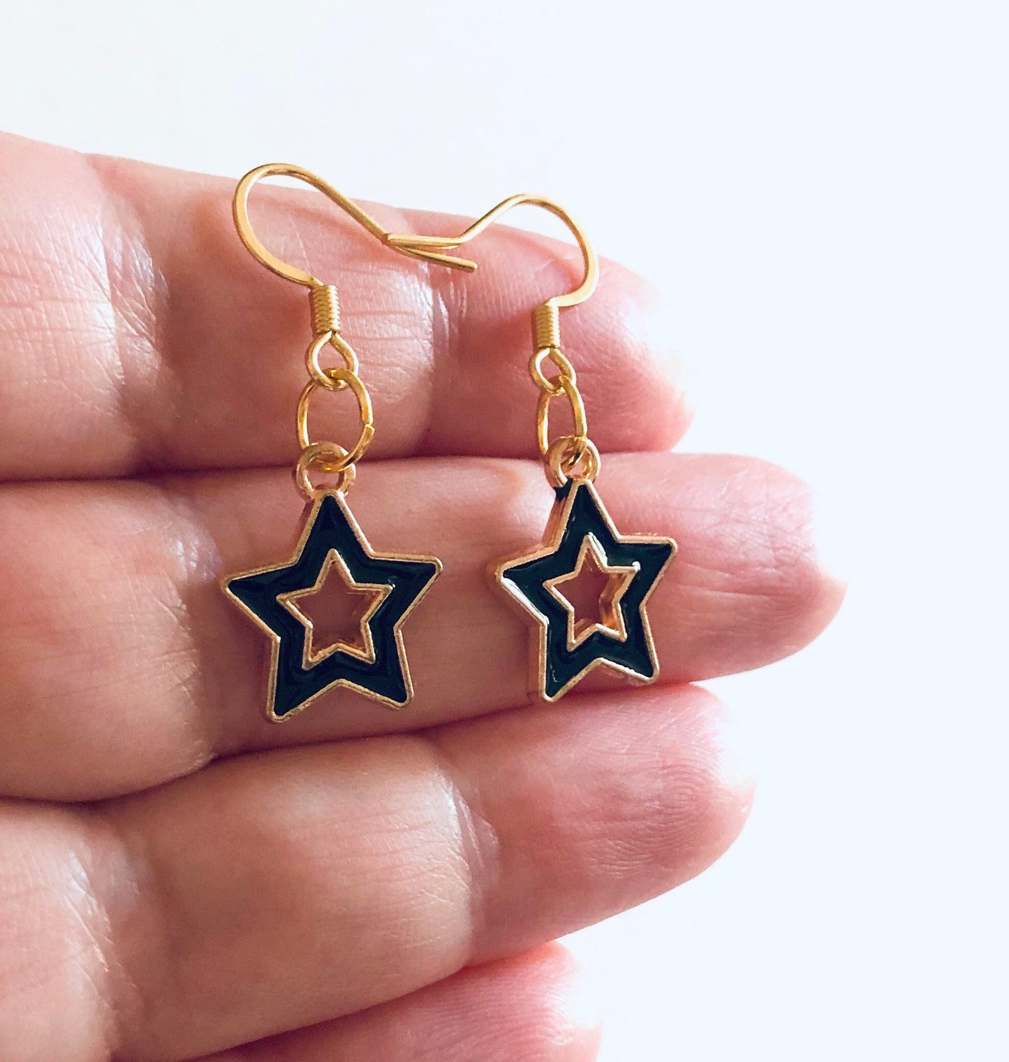 Black & Gold Star Earrings, Drop Dangle Celestial Earrings Witchy Woman