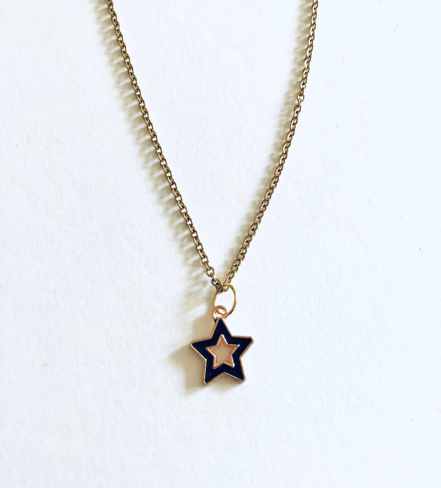 Star Necklace, Black & Gold Star Necklace, Gold Plated Dainty Chain, Celestial Boho Hippie