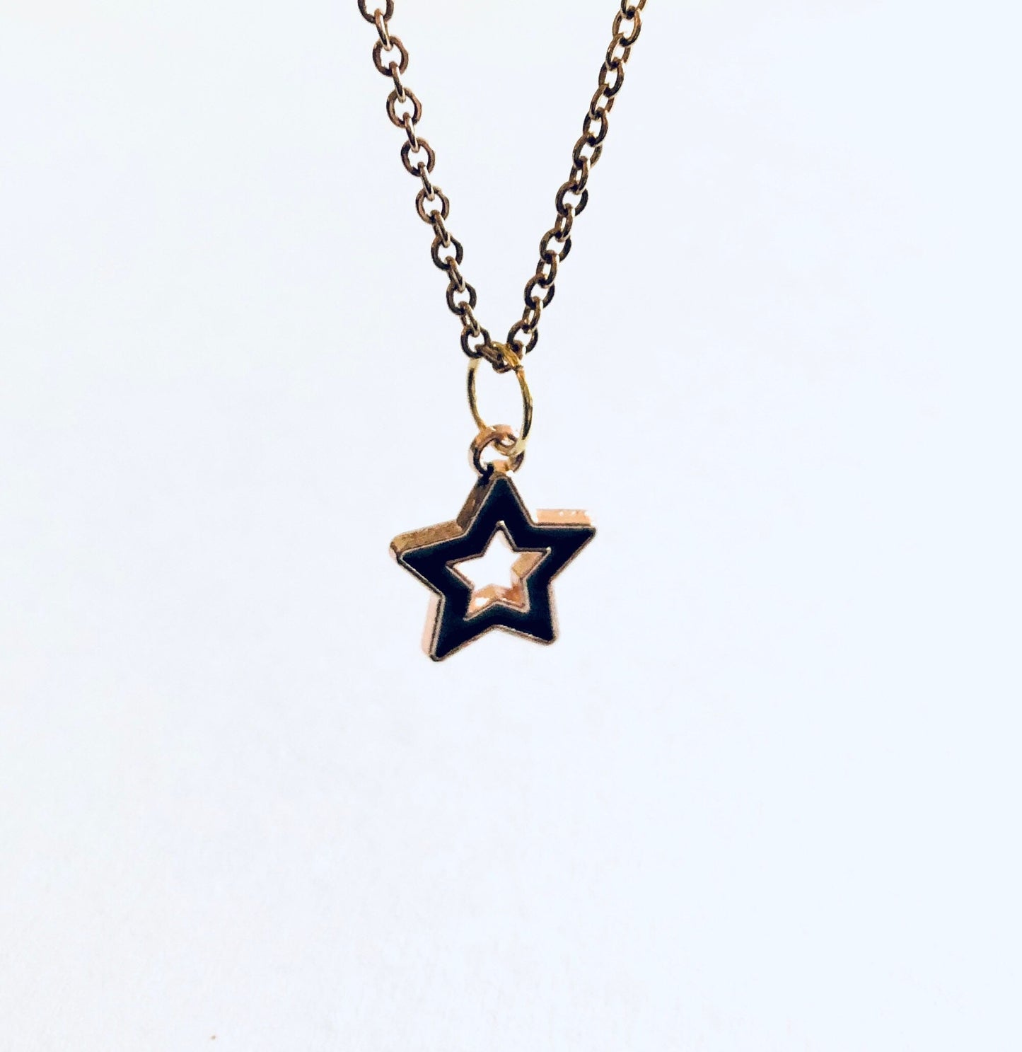 Star Necklace, Black & Gold Star Necklace, Gold Plated Dainty Chain, Celestial Boho Hippie