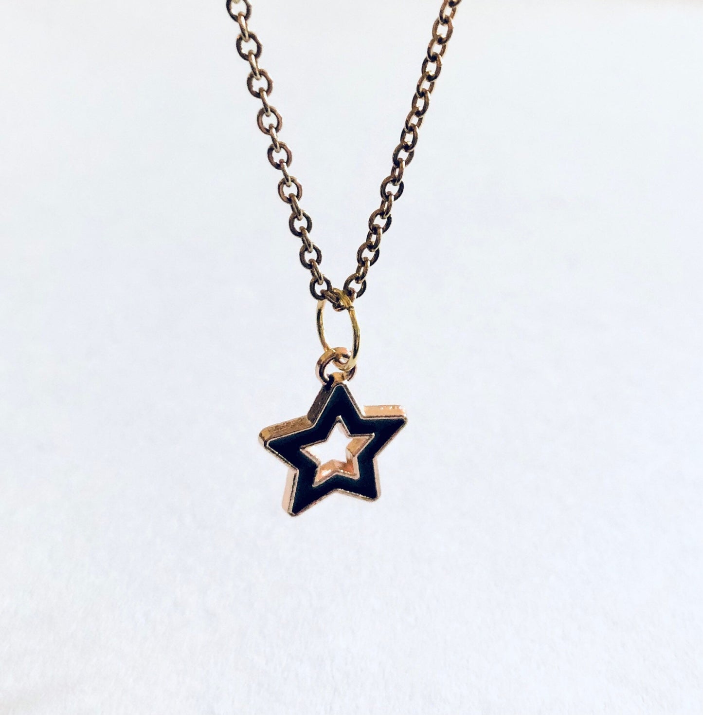 Star Necklace, Black & Gold Star Necklace, Gold Plated Dainty Chain, Celestial Boho Hippie