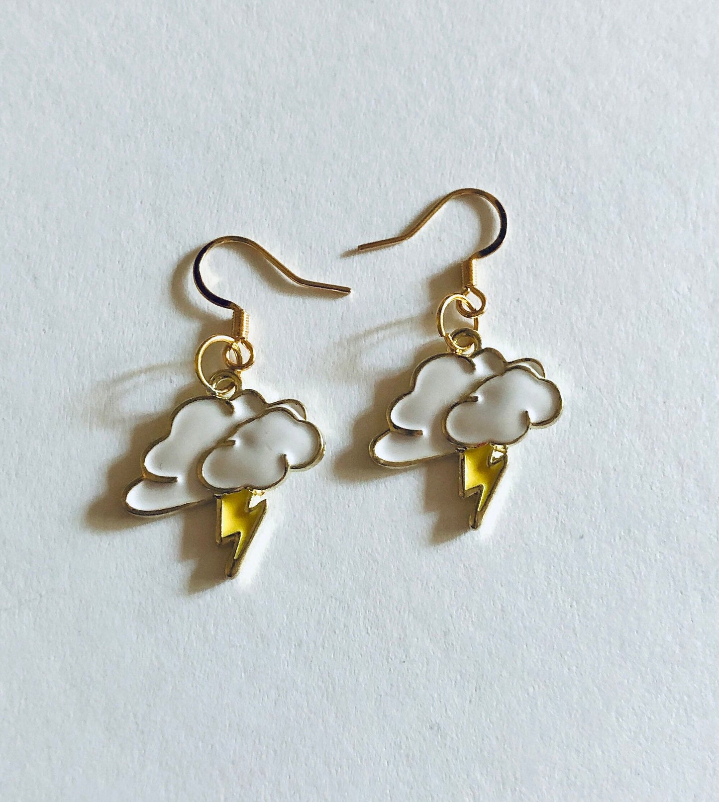 Rain Cloud Lightning Bolt Earrings, Thunder & Rain Earrings, Gold Plated Ear Hooks