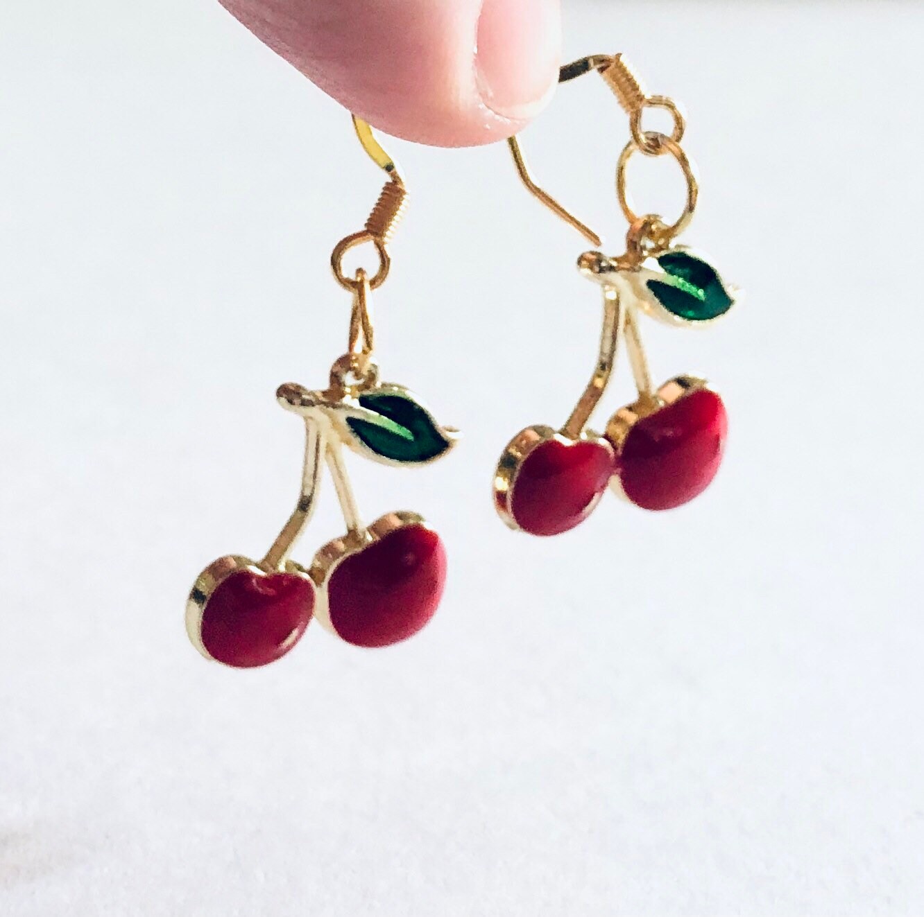 Red Cherry Earrings, Cherries Earrings Drop Dangle Fruit Vegan Vegetarian