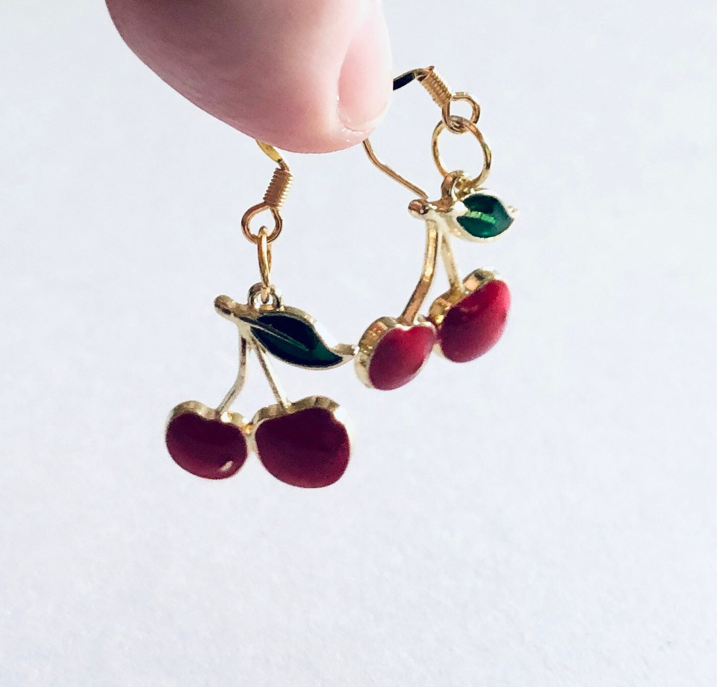 Red Cherry Earrings, Cherries Earrings Drop Dangle Fruit Vegan Vegetarian