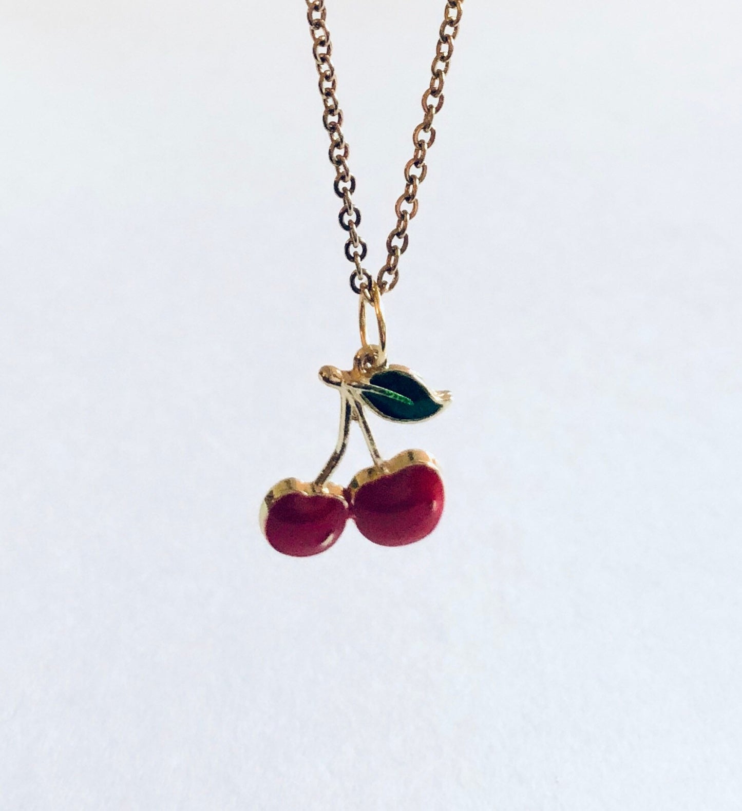 Red Cherries Necklace, Gold Cherry Necklace, Fruit Charm, Gold Plated Chain, Kawaii Feminine, Gift for Her