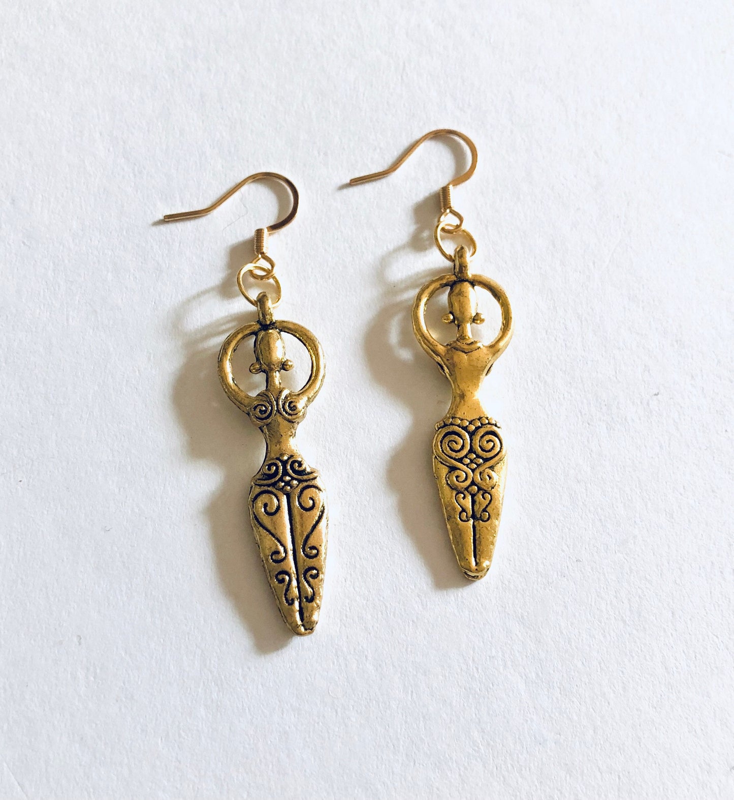 Goddess Earrings Gold, Golden Female Queen Fertility Goddess Jewelry, Witchy Woman Wicca