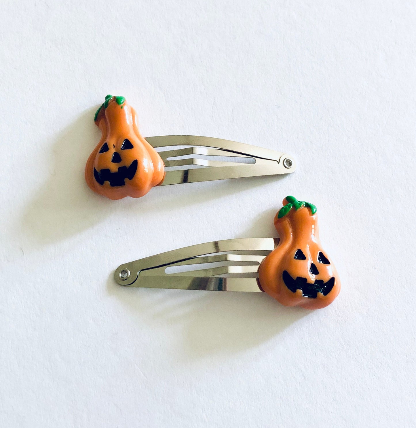 Orange Gourd Pumpkin Hair Clips, Snap Clips Halloween Jack O Lantern