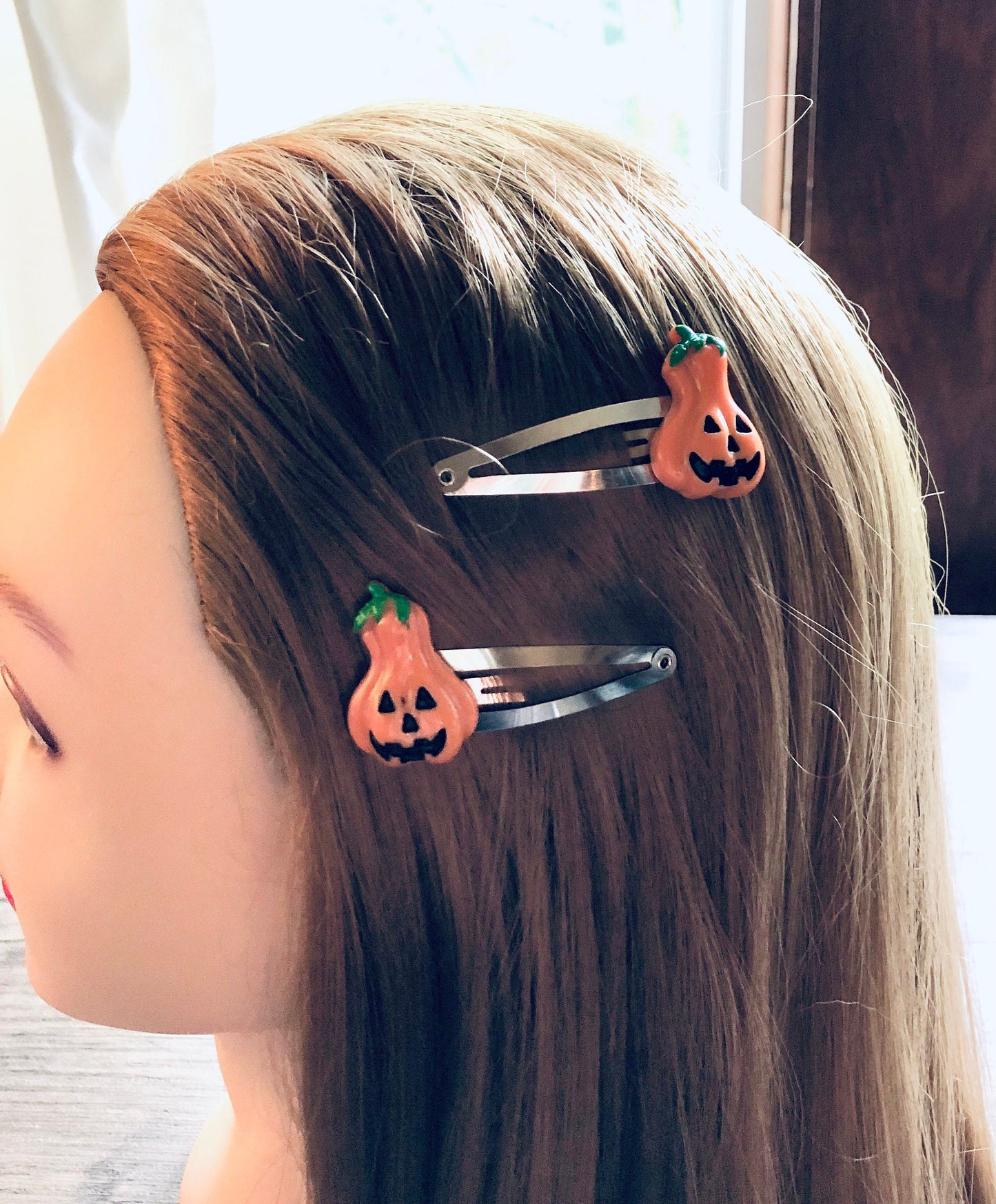 Orange Gourd Pumpkin Hair Clips, Snap Clips Halloween Jack O Lantern