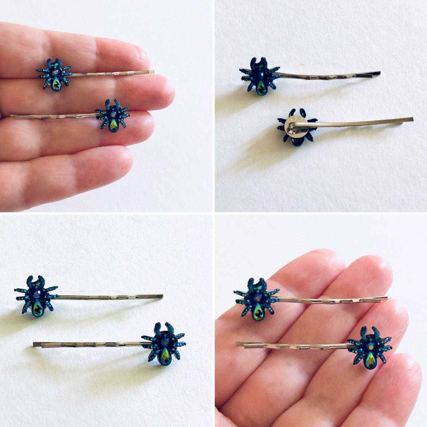 Spider Bobby Pins Hair Clips, Glitter Blue Spider Hair Clips, Hair accessories Goth Gothic