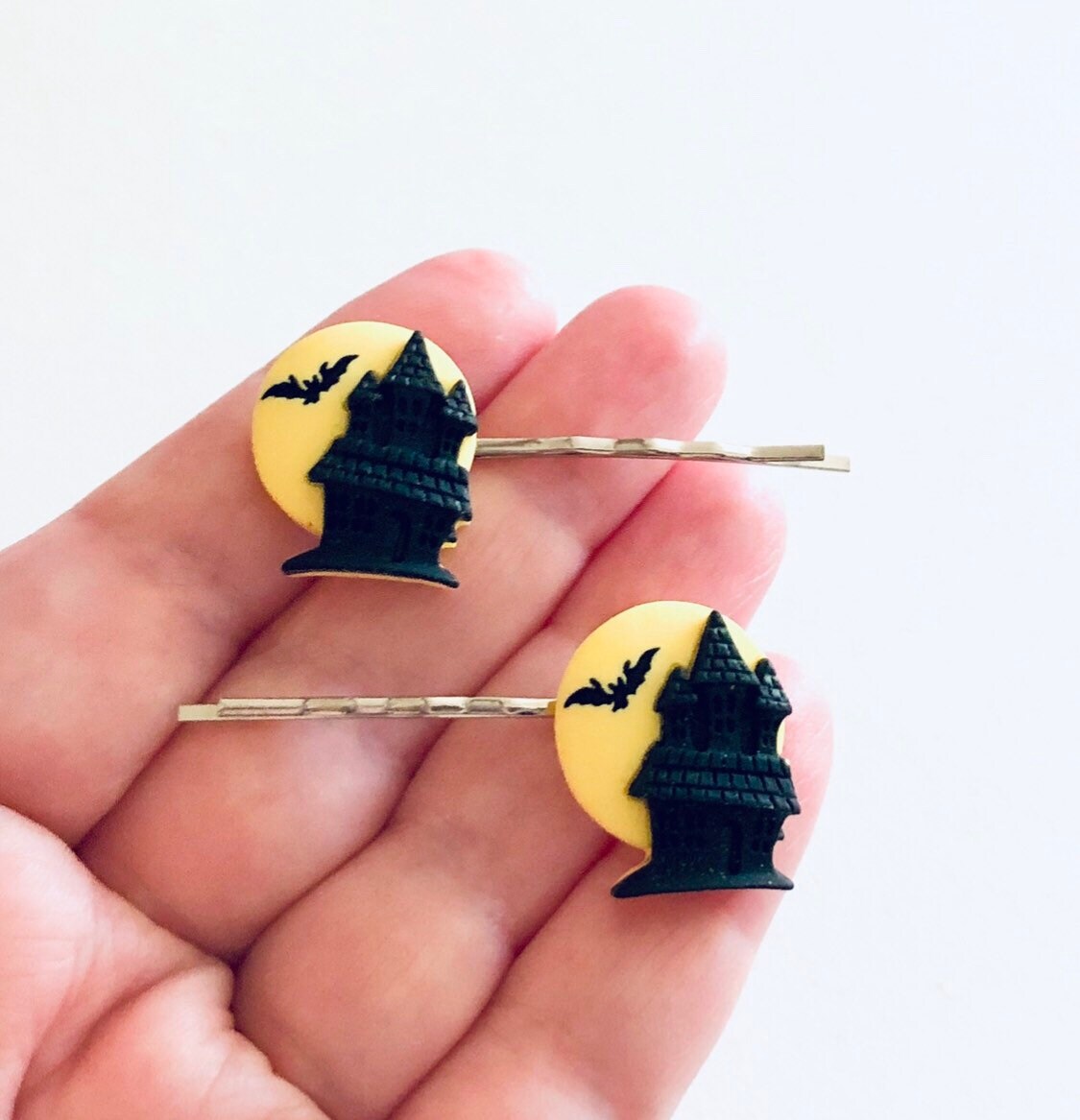 Yellow Full Moon Vampire Castle Bobby Pins Hair Clips Dracula