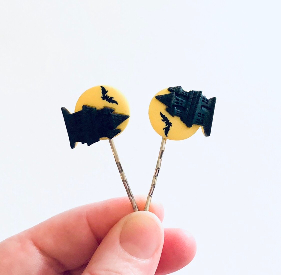 Yellow Full Moon Vampire Castle Bobby Pins Hair Clips Dracula