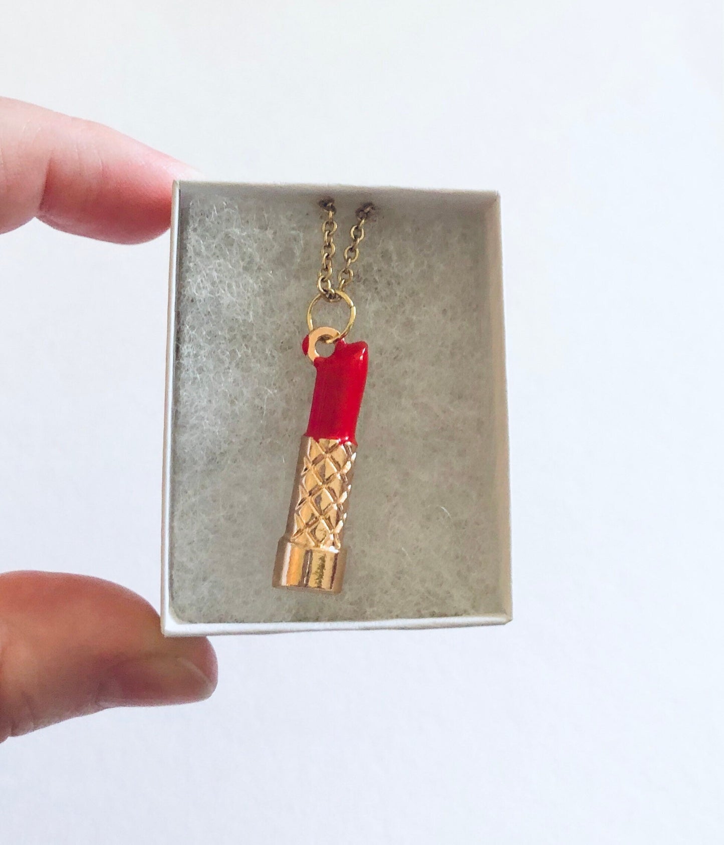 Lipstick Necklace, Red Lipstick Necklace, Make-up necklace, on Gold Plated Chain, Gifts for Her Under 15